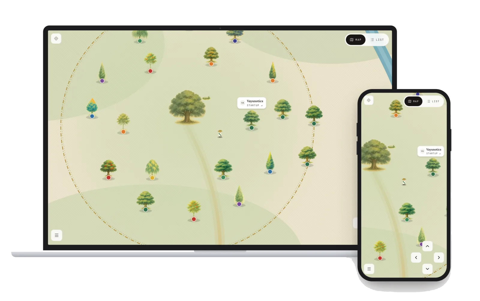 The Bijavana forest map, shown on a laptop and a phone.